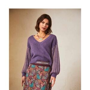 NKN Nekane Meli Purple Gold Lurex V-Neck Wool Blend Sweater Small/Medium NWT
